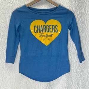 NFL Chargers Apparel Blue & Yellow Heart Chargers Football 3/4 Long Sleeve Tee